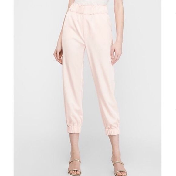 Express Extreme High Rise Satin Cargo Jogger Pink NEW - Picture 1 of 12